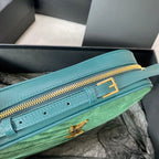 LOU CAMERA BAG 23 IN GREENISH SUEDE AND CALFSKIN TRIM