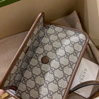 GG SMALL 21 CROSSBODY BAG WITH TAG IN BEIGE CANVAS AND BROWN CALFSKIN
