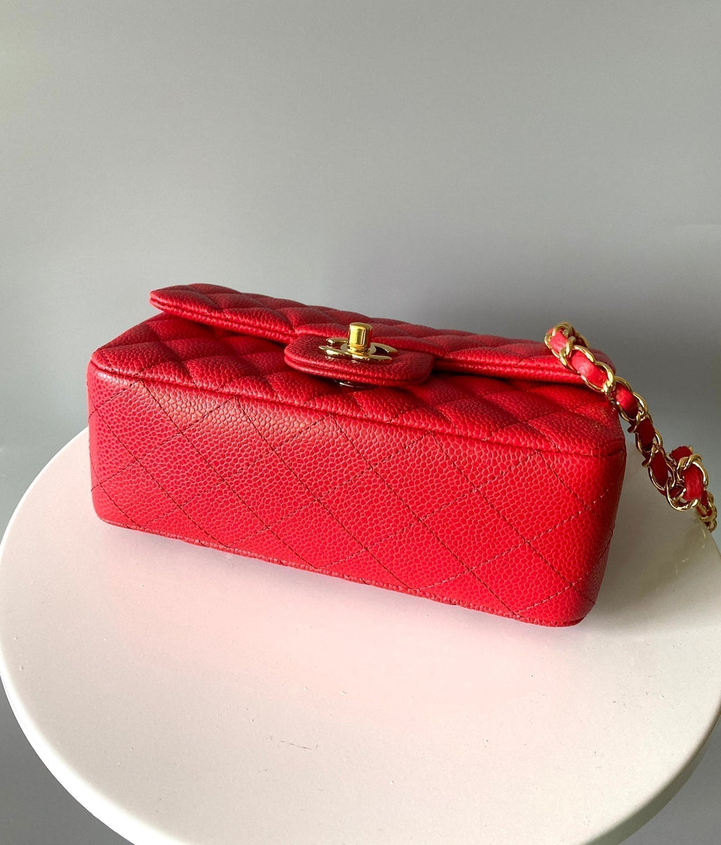 MINI RECTANGLE FLAP BAG 20CM RED CAVIAR GOLD HARDWARE
