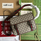 OPHIDIA MEDIUM MESSENGER BAG 27 IN BEIGE AND EBONY GG CALFSKIN GREEN RED WEB STRIPE CANVAS