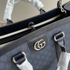 OPHIDIA LARGE TOTE BAG 43 IN DARK BLUE AND BLACK GG CALFSKIN