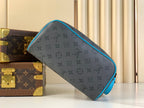 DOPP KIT 28 IN GUN METAL MONOGRAM ECLIPSE CANVAS AND TURQUOISE CALFSKIN TRIM