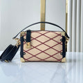 SIDE TRUNK 21 IN BEIGE RED LAMBSKIN WITH CRISS CROSS PATTERN GOLD HARDWARE