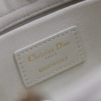 LADY D-JOY BAG 26 IN WHITE GRAPHIC CANNAGE CALFSKIN PALE GOLD-FINISH METAL CHARMS