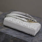 LADY D-JOY BAG 26 IN WHITE GRAPHIC CANNAGE CALFSKIN PALE GOLD-FINISH METAL CHARMS