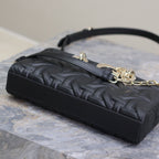 LADY D-JOY BAG 26 IN BLACK GRAPHIC CANNAGE CALFSKIN PALE GOLD-FINISH METAL CHARMS