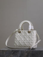 LADY BAG 24 IN WHITE GRAPHIC CANNAGE CALFSKIN PALE GOLD-FINISH METAL CHARMS