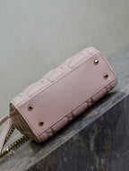 MINI LADY BAG 17 IN BABY PINK QUILTED MACROCANNAGE CALFSKIN SWAMP YELLOW STRAP