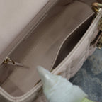 MEDIUM LADY BAG 20 IN BABY PINK QUILTED MACROCANNAGE CALFSKIN SWAMP YELLOW STRAP