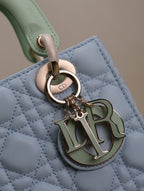 MEDIUM LADY BAG 20 IN BABY BLUE QUILTED MACROCANNAGE CALFSKIN GREEN STRAP