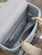 MEDIUM LADY BAG 20 IN BABY BLUE QUILTED MACROCANNAGE CALFSKIN GREEN STRAP