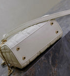 MINI LADY BAG 17 IN WHITE QUILTED MACROCANNAGE CALFSKIN BLACK STRAP