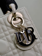 MINI LADY BAG 17 IN WHITE QUILTED MACROCANNAGE CALFSKIN BLACK STRAP