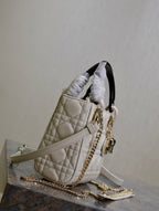 MINI LADY BAG 17 IN WHITE QUILTED MACROCANNAGE CALFSKIN BLACK STRAP