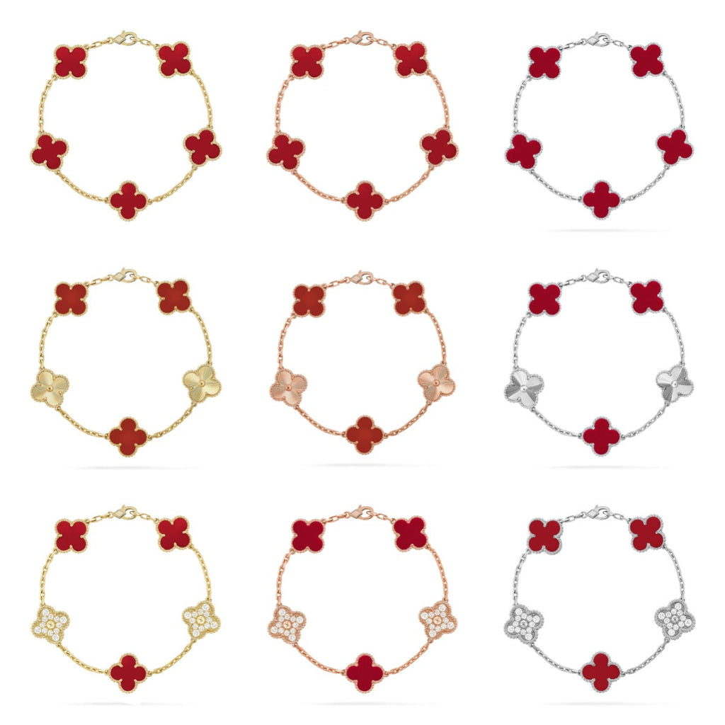 CLOVER 5 MOTIF RED CORNELIAN BRACELET COLLECTION