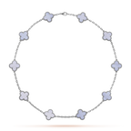 CLOVER 10 MOTIFS BLUE CHALCEDONY NECKLACE
