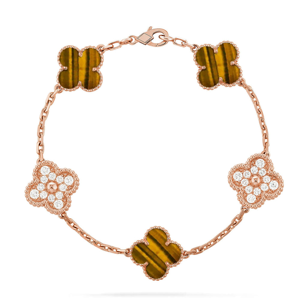 CLOVER 5 MOTIFS TIGER EYE BRACELET COLLECTION
