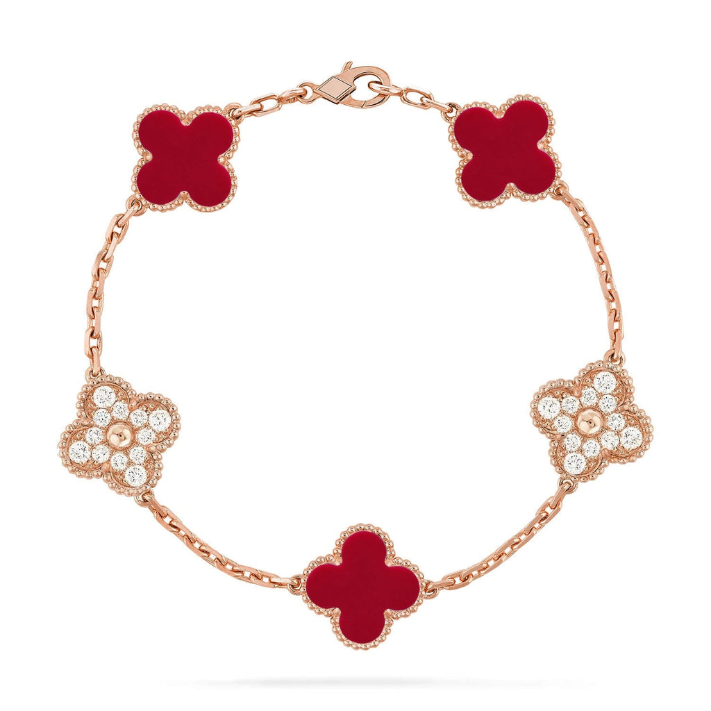 CLOVER 5 MOTIF RED CORNELIAN BRACELET COLLECTION