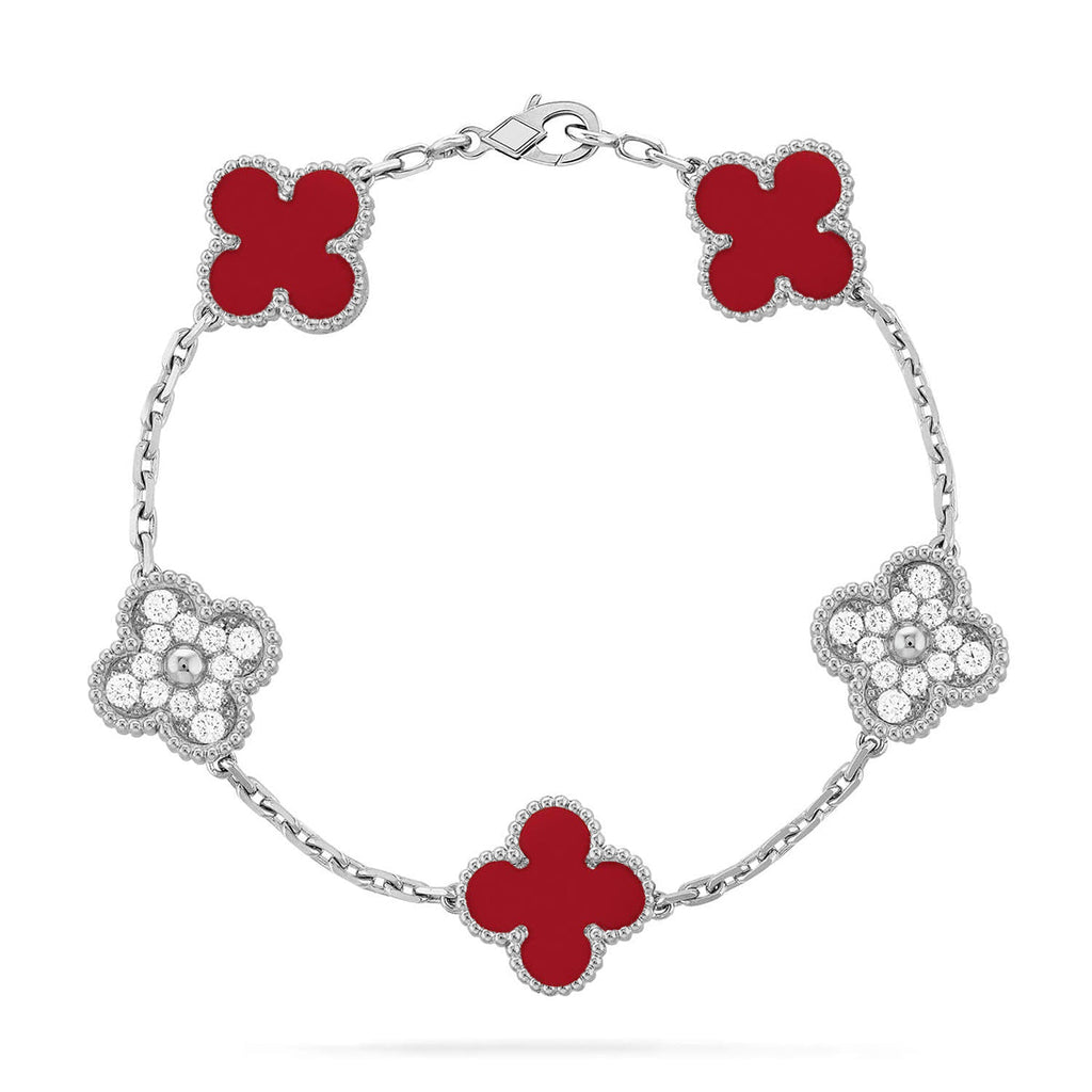 CLOVER 5 MOTIF RED CORNELIAN BRACELET COLLECTION