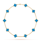 CLOVER 10 MOTIFS BLUE AGATE NECKLACE