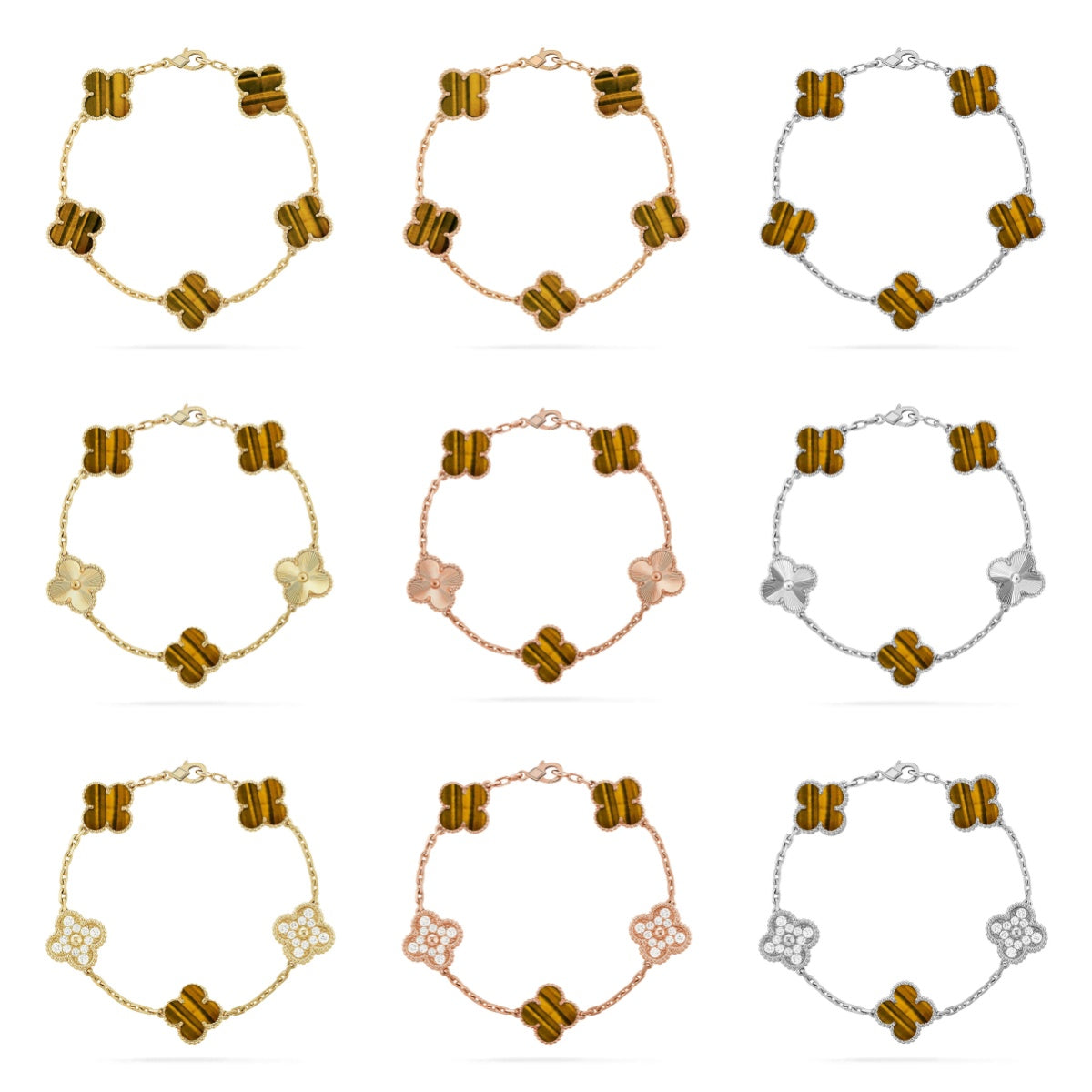 CLOVER 5 MOTIFS TIGER EYE BRACELET COLLECTION