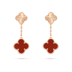 CLOVER 2 MOTIF  LASER CARNELIAN EARRINGS