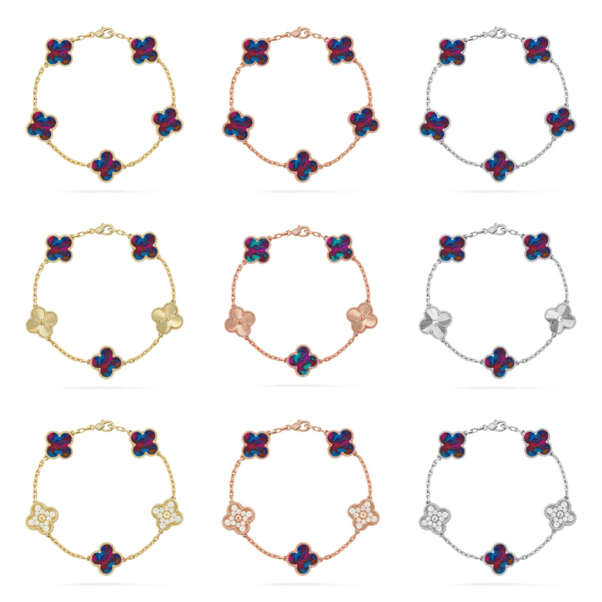 CLOVER 5 MOTIF COLOR GEMSTONES BRACELET COLLECTION