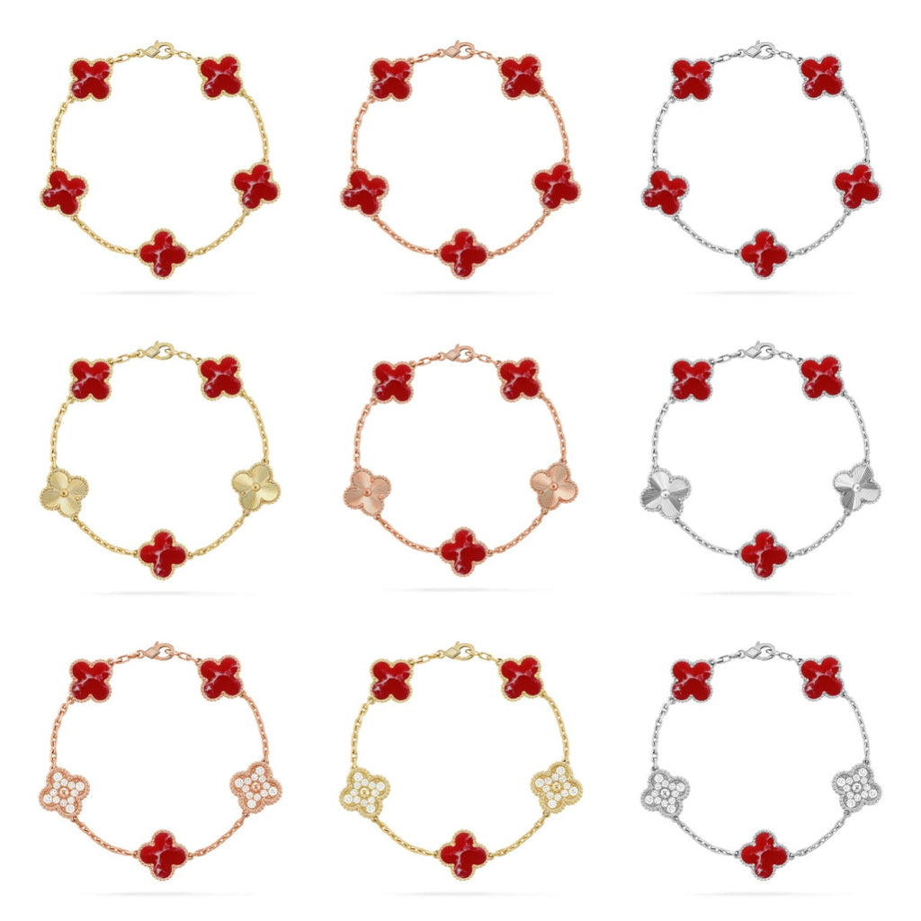 CLOVER 5 MOTIF RED PATTERN BRACELET COLLECTION