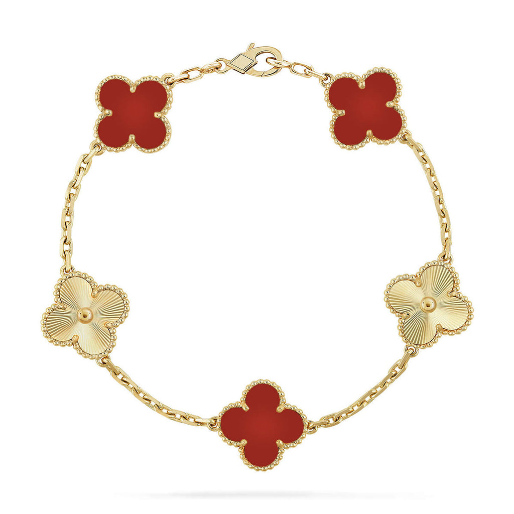 CLOVER 5 MOTIF RED CORNELIAN BRACELET COLLECTION