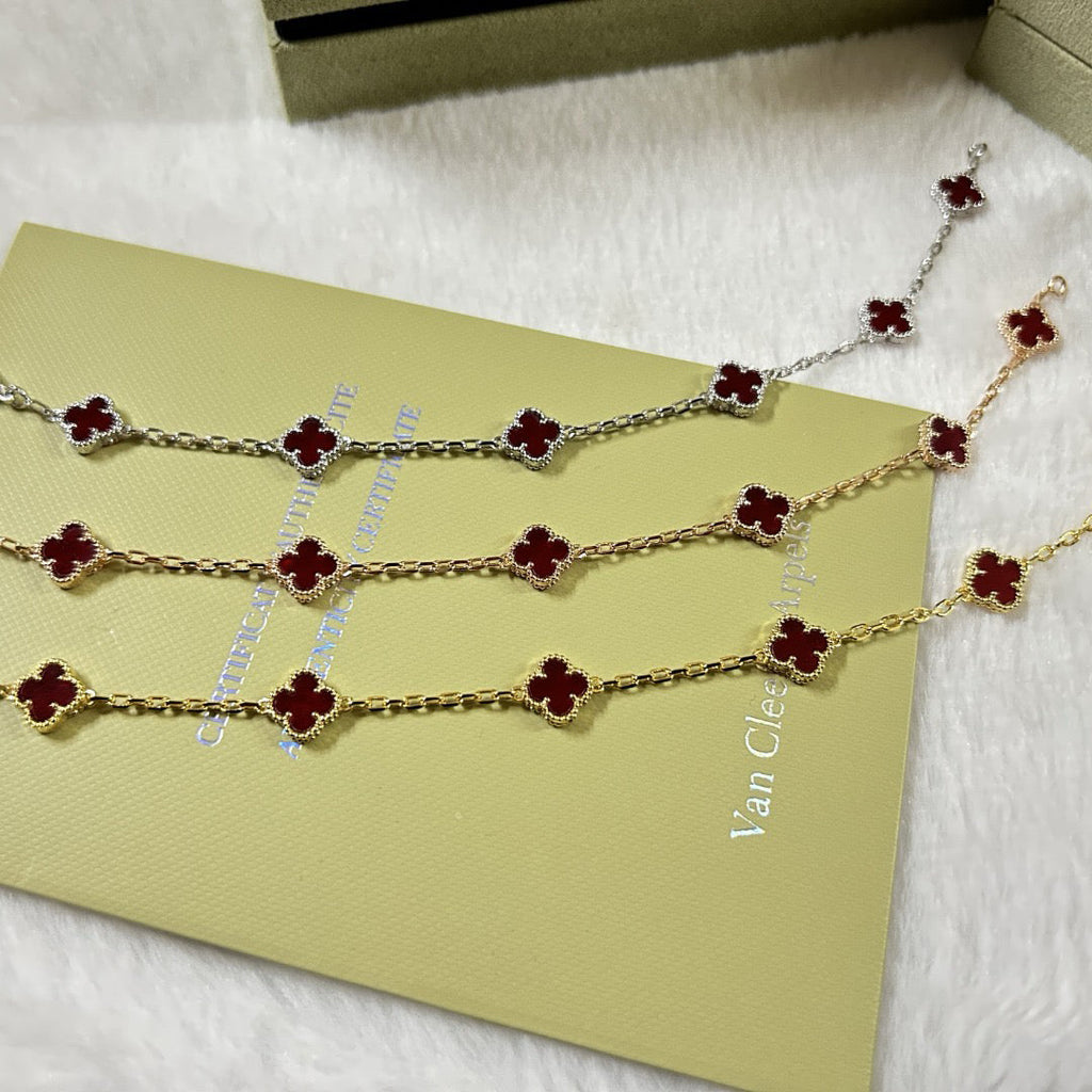 CLOVER 6 MOTIF RED AGATE BRACELET