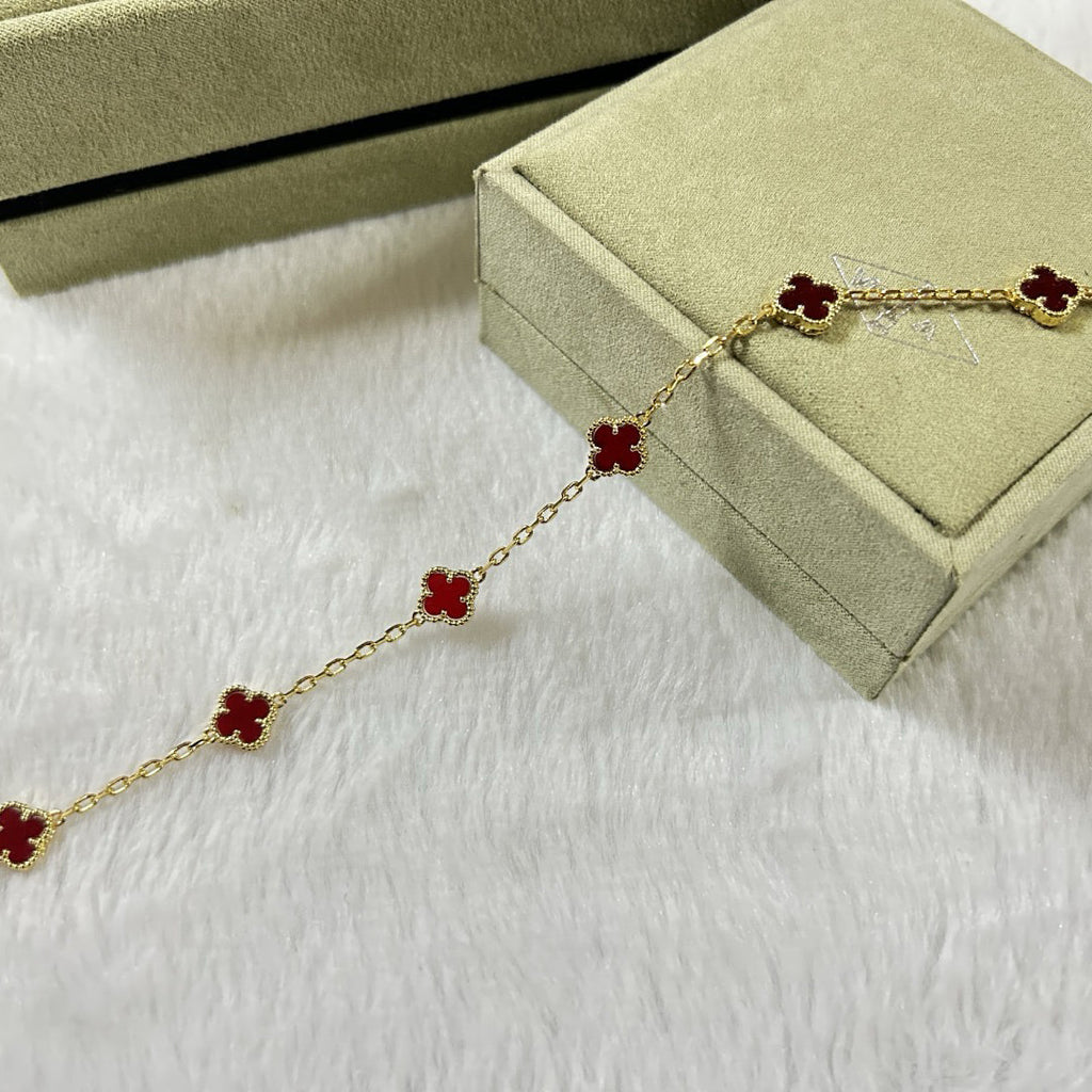 CLOVER 6 MOTIF RED AGATE BRACELET