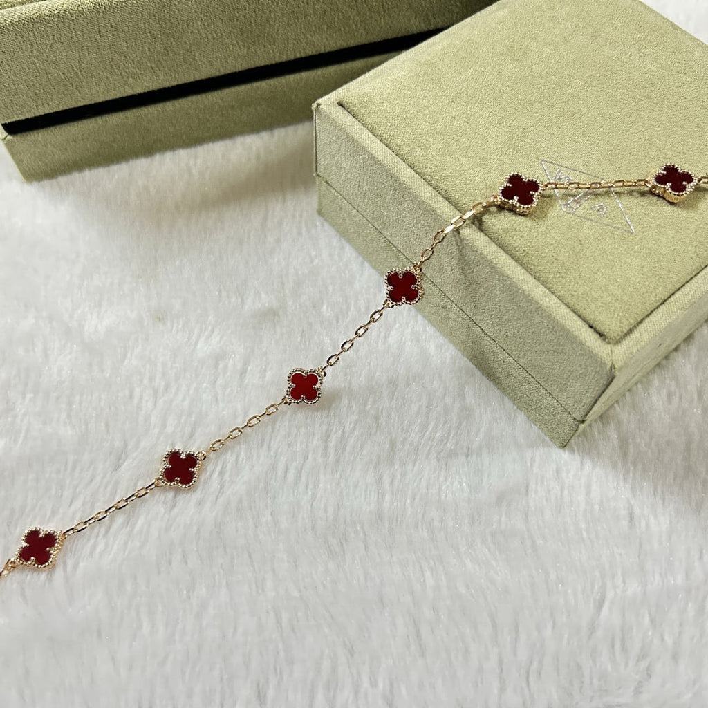 CLOVER 6 MOTIF RED AGATE BRACELET