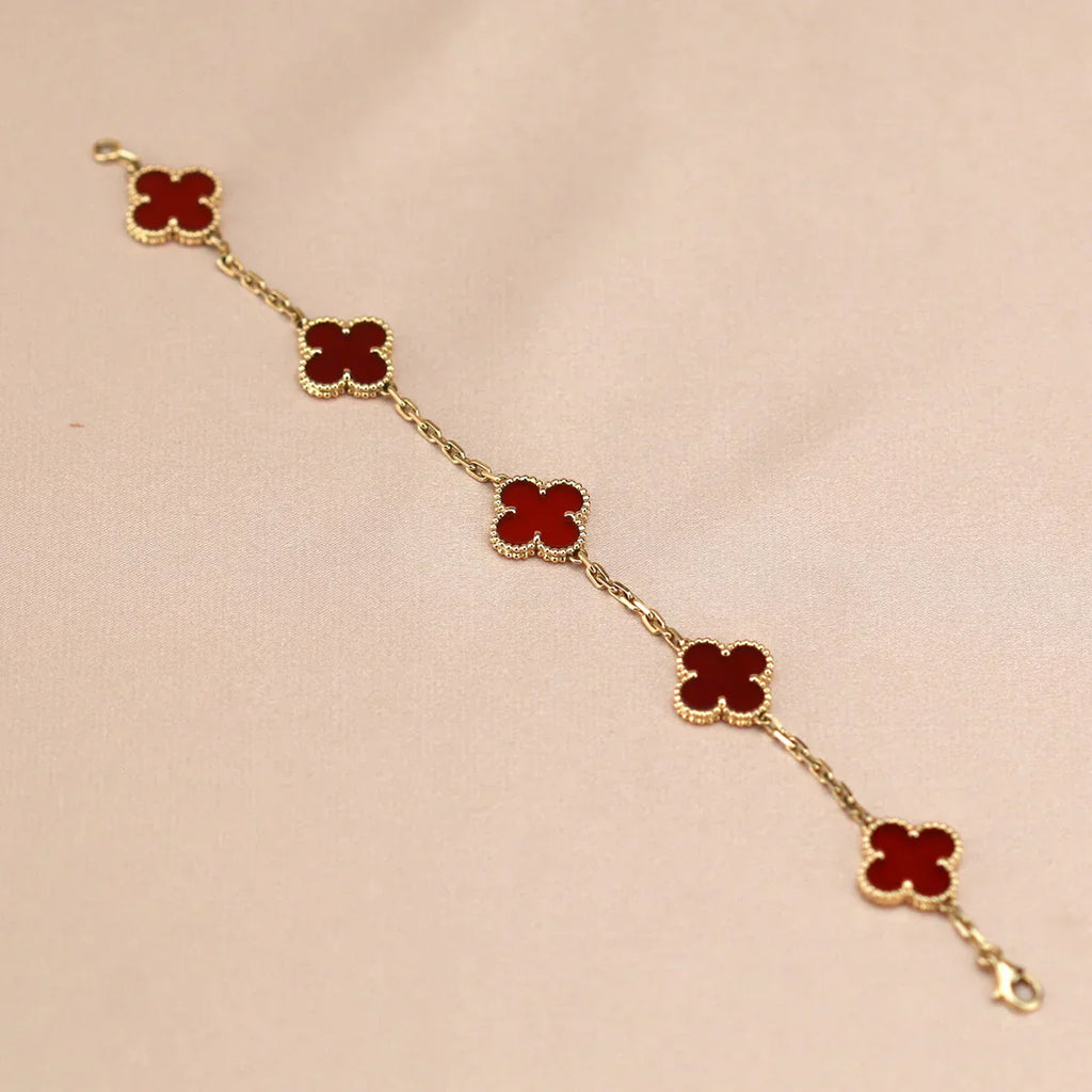 CLOVER 5 MOTIF RED CORNELIAN BRACELET COLLECTION