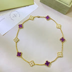 CLOVER 10 MOTIFS  PURPLE VIOLET DIAMOND NECKLACE