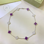 CLOVER 10 MOTIFS  PURPLE VIOLET DIAMOND NECKLACE