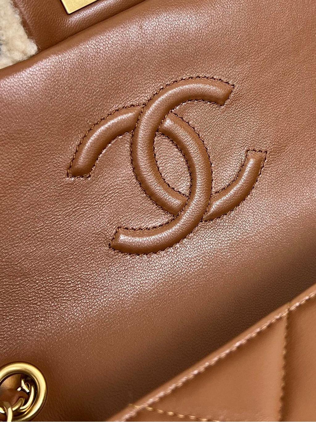 CC 24K TEDDY WOOL BAG LAMBSKIN IN BROWN