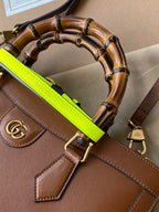 MEDIUM DIANA TOTE BAG 35 IN BROWN LACQUER CALFSKIN BAMBOO HANDLE