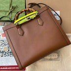 MEDIUM DIANA TOTE BAG 35 IN BROWN LACQUER CALFSKIN BAMBOO HANDLE