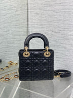 SMALL 20 LADY BAG IN BLACK MACROCANNAGE LAMBSKIN WITH GOLD HARDWARE
