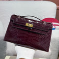 HM KELLY MINI 22 BORDEAUX RED AMERICAN ALLIGATOR GOLD BUCKLE (MADE-TO-ODER)