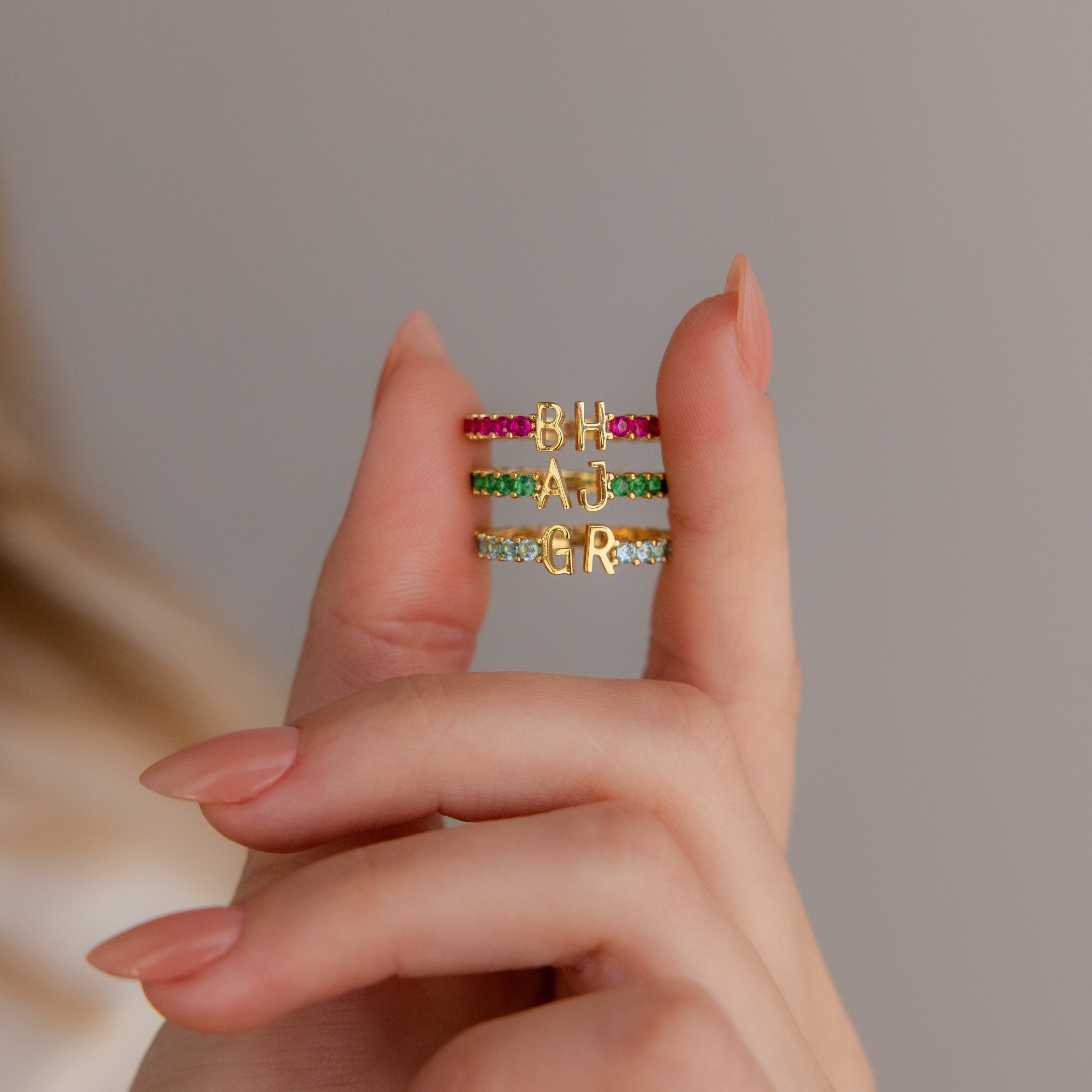 Duo Initial Birthstone Tennis Ring