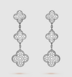 CLOVER 3 MOTIF DIAMOND SILVER DROP EARRINGS
