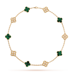 CLOVER 10 MOTIFS MALACHITE DIAMOND NECKLACE