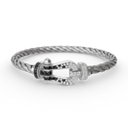 FORCE LARGE HORSESHOE BLACK WHITE DIAMOND BRACELET SILVER