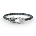 FORCE LARGE HORSESHOE BLACK WHITE DIAMOND BRACELET SILVER