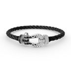 FORCE LARGE HORSESHOE BLACK WHITE DIAMOND BRACELET SILVER