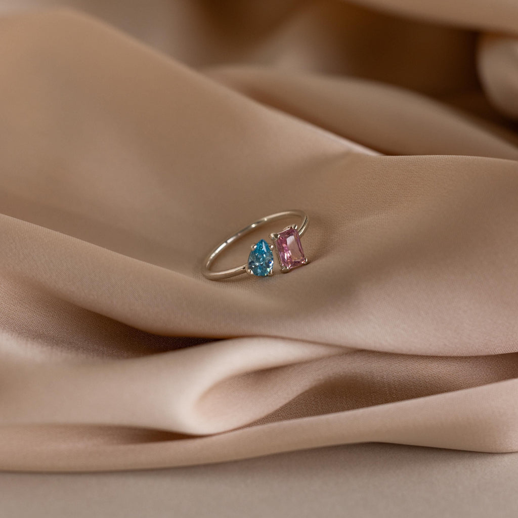 Open Toi et Moi Birthstone Ring