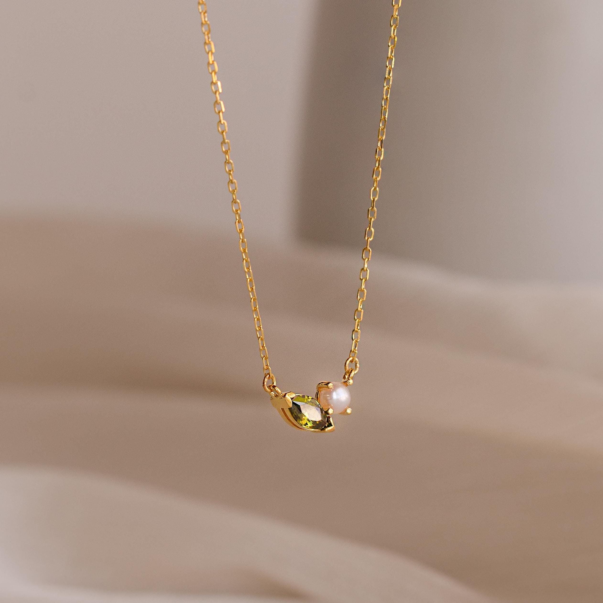 Marquise Birthstone & Pearl Necklace