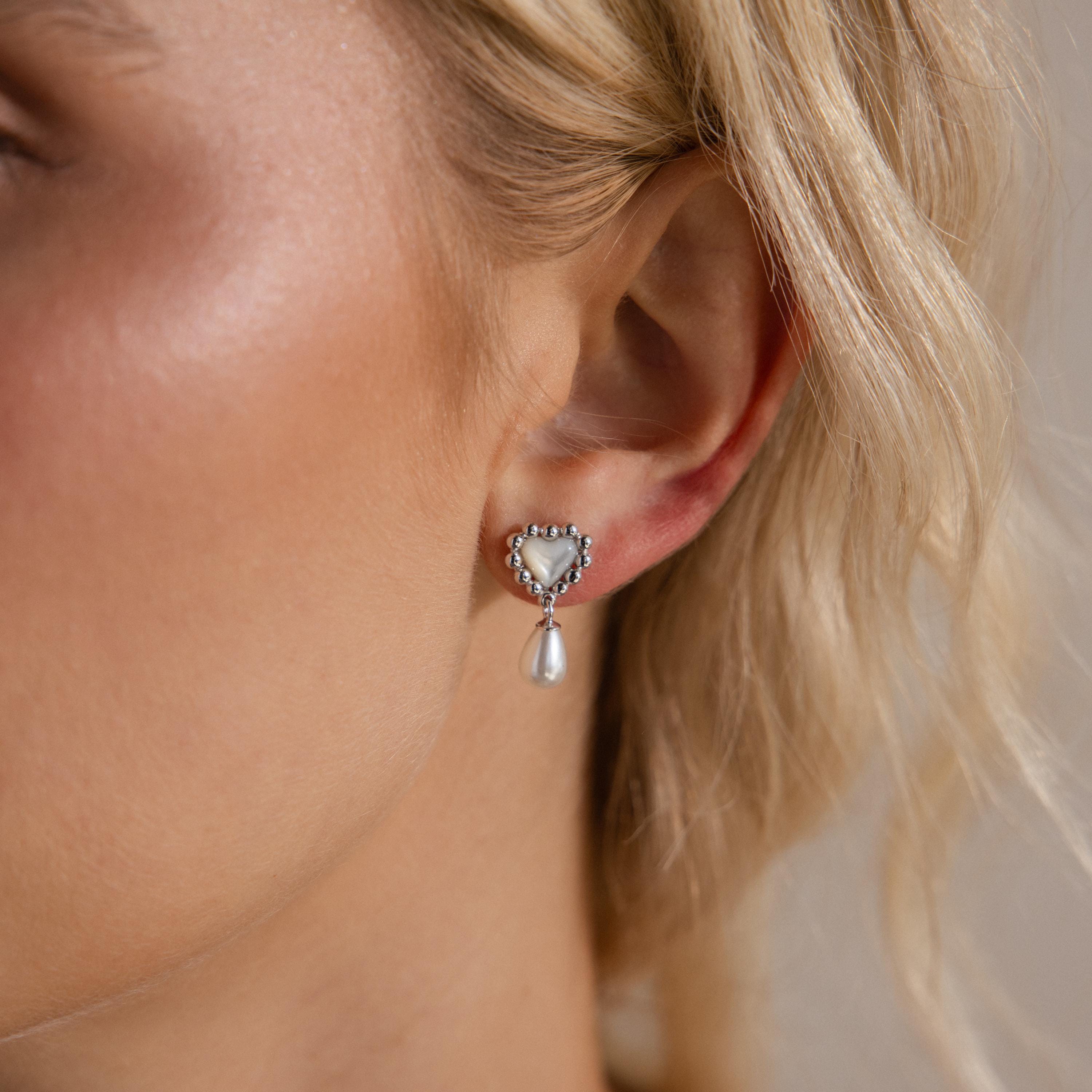 Pearl Heart Beaded Drop Studs