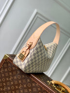 SLOUCHY PM 33 IN WHITE GREY CHECKERBOARD PATTERN DAMIER AZUR COATED CANVAS
